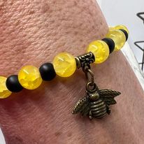 "Bee Blessed" Stretch Beaded Charm Bracelet -- Handcrafted