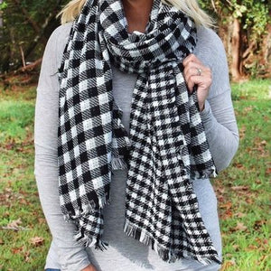 "Rustic Charm" Black & White Buffalo Plaid Scarf