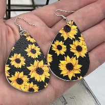 “Sunflower Faith” Faux Leather Statement Earrings--Handcrafted