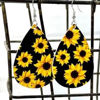 “Sunflower Faith” Faux Leather Statement Earrings--Handcrafted