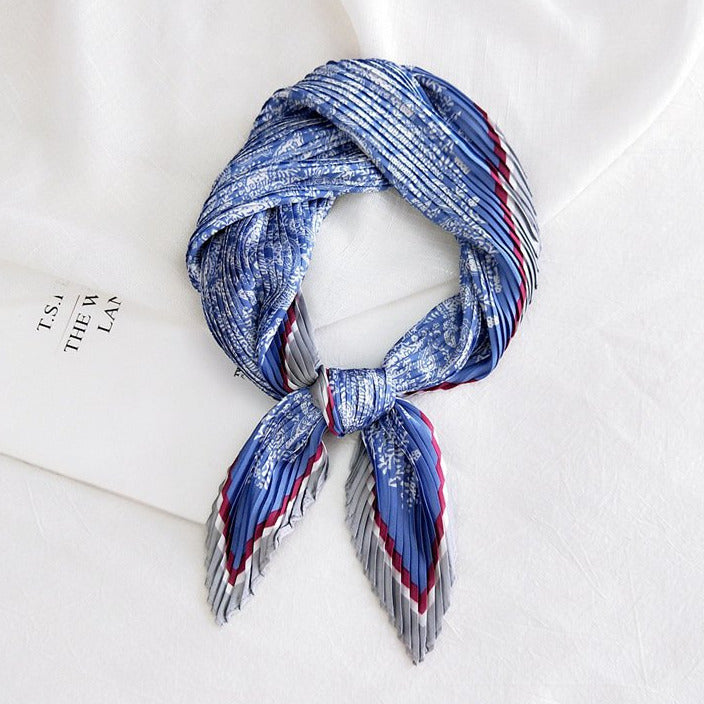 "Baby's Breath" Square Bandana Pleated Fashion Scarf--Blue