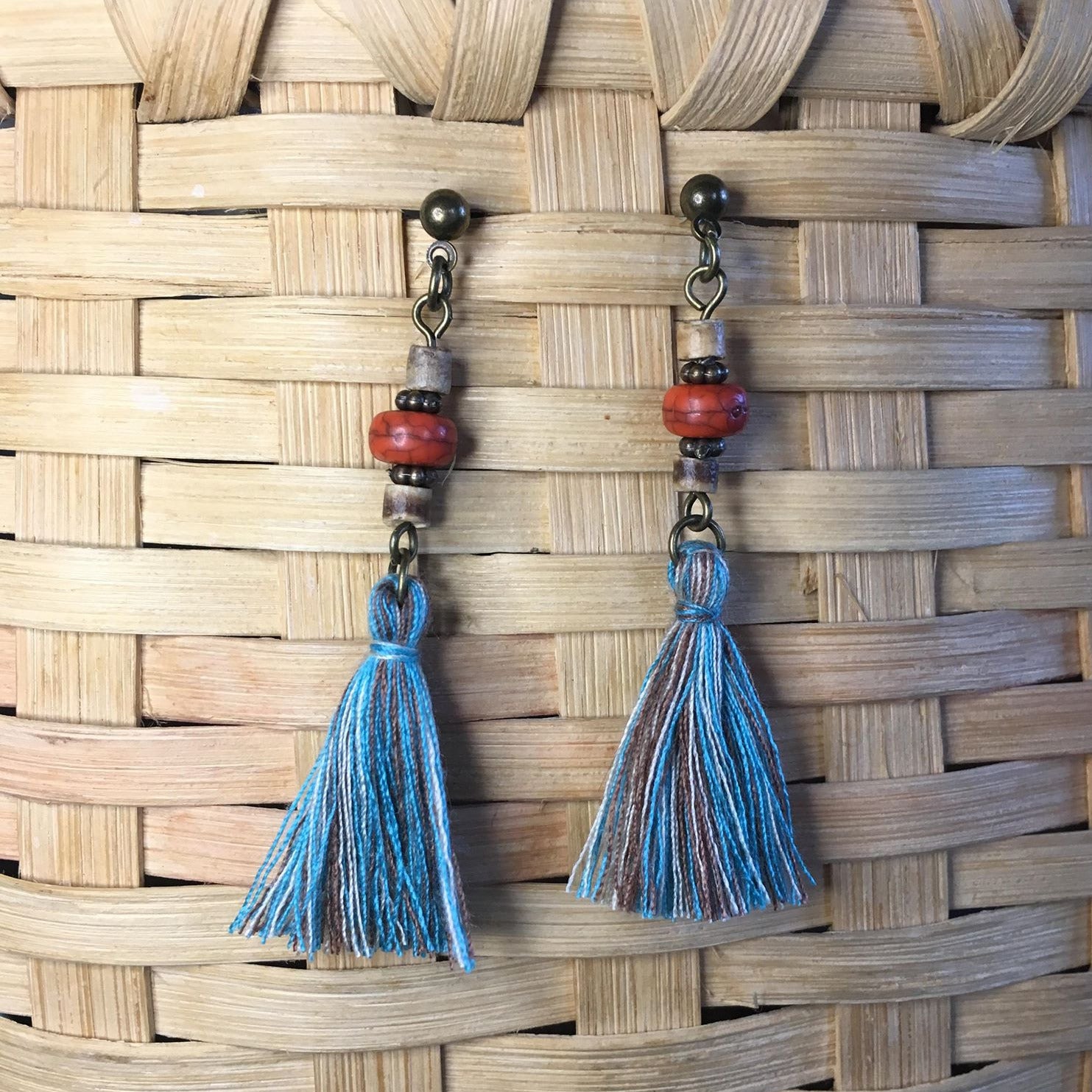 "Tabitha" Boho Chic Turquoise Tassle Post Statement Earrings