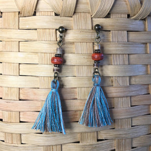 "Tabitha" Boho Chic Turquoise Tassle Post Statement Earrings