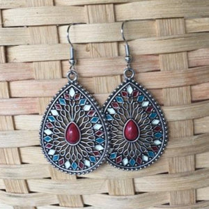 "Teagan” Boho Chic Antique Silver with Enamel Teardrop Earrings