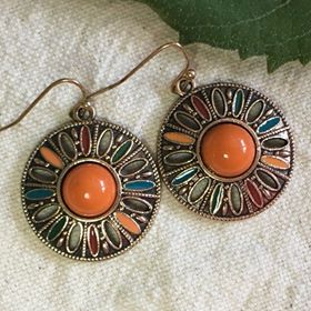 "Braylee" Antique Bronze with Orange Boho Chic Statement Earrings