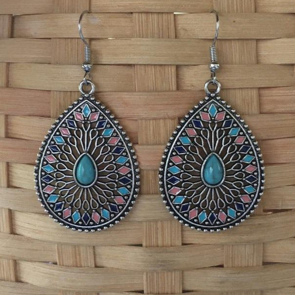 "Taylor" Boho Chic Turquoise Teardrop Statement Earrings