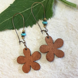 "Willow" Boho Chic Wood Flower Antique Bronze Statement Earrings