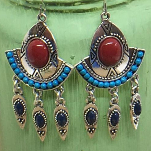 "Armadura" Boho Chic Shield Antique Silver Dangle Earrings