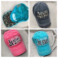 "But First, JESUS" Embroidered Distressed Baseball Cap--3 colors