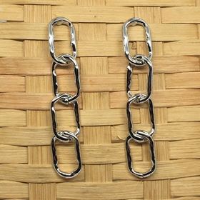 "Lisette" Antique Silvertone Hammered Metal Chain Link Statement Earrings