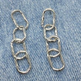 "Lisette" Antique Silvertone Hammered Metal Chain Link Statement Earrings