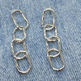"Lisette" Antique Silvertone Hammered Metal Chain Link Statement Earrings