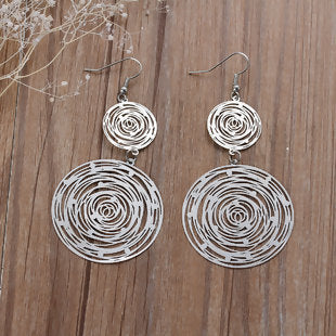 "Fiona" Copper Filigree Stamping Earrings Round Silver Tone Hollow Earrings