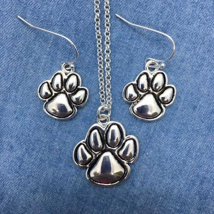 "Paw Prints on My Heart" Necklace & Matching Earrings