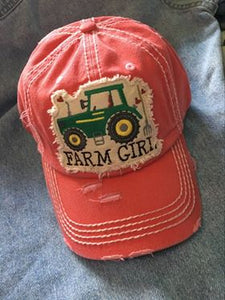 "Farm Girl" Salmon Vintage Distressed Baseball Cap