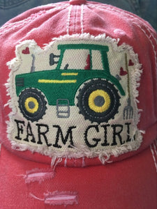 "Farm Girl" Salmon Vintage Distressed Baseball Cap