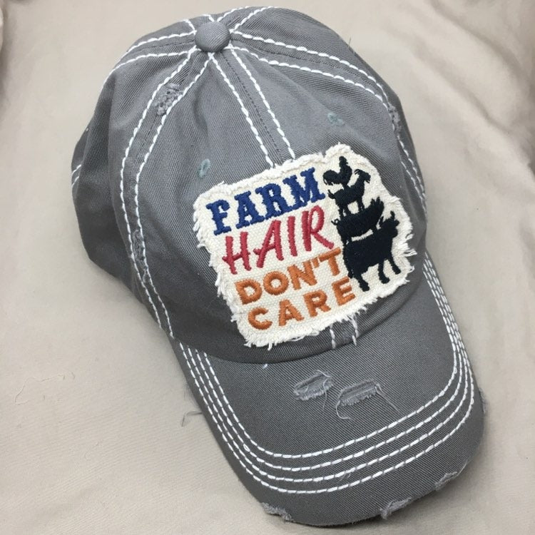 "Farm Hair, Don't Care" Vintage Embroidered Baseball Cap