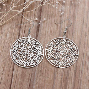 "Francesca" Copper Filigree Stamping Round Silvertone Earrings