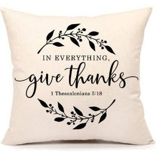"Give Thanks" Black & White Linen Throw Pillow Cover