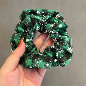"Holiday Plaid" Red & Green Hair Scrunchies--Set of 3 Large