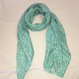 "Tiny Flowers" Lightweight Green Boho Chic Fashion Scarf