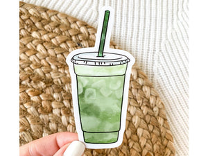 Iced Green Matcha Tea Latte Watercolor Vinyl Sticker