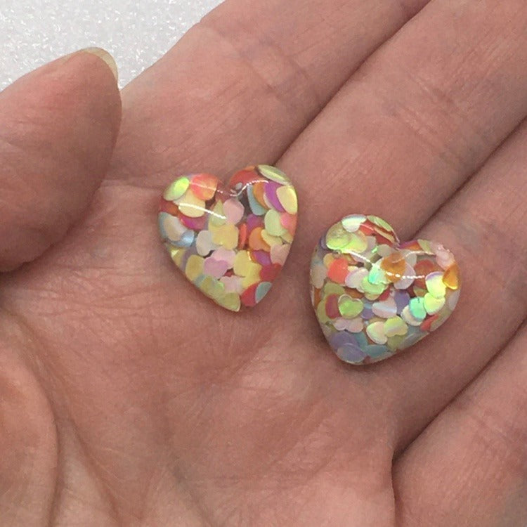 "Color My Heart" Multi-color Confetti Acrylic Resin Heart Earrings