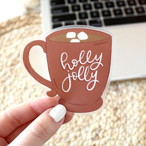 "Holly Jolly" Hot Chocolate Clear Watercolor Vinyl Sticker