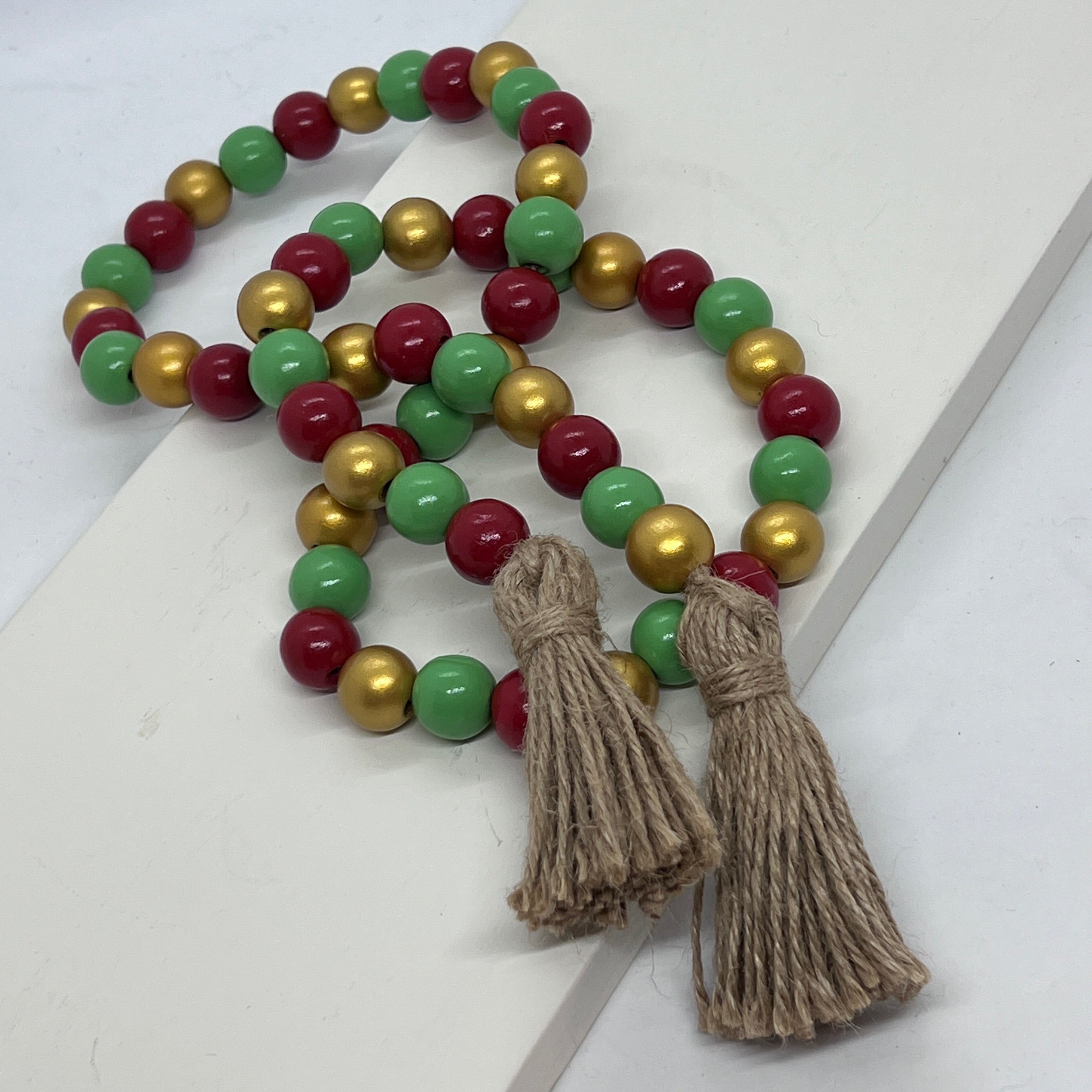 Farmhouse Wood Bead Garland, Various Colors, Handcrafted