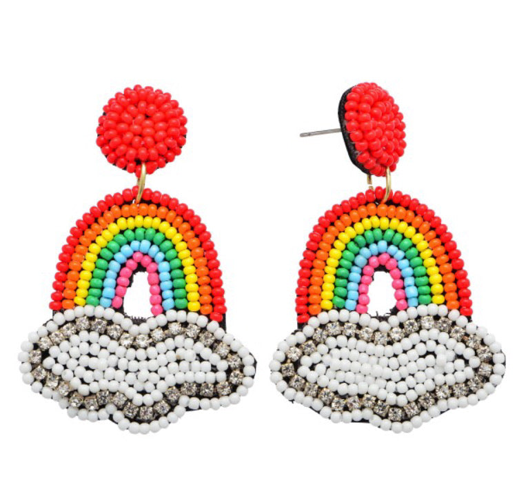 "Rainbow Love" Seed Bead Statement Earrings--Handcrafted