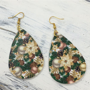 "Seasons Greetings" Vintage Christmas Faux Leather Earrings--Handcrafted