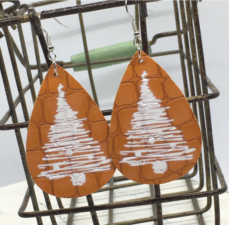 "Snowy Night" Christmas Tree Faux Leather Earrings