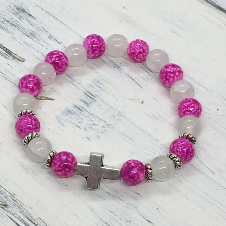 "Christian" Stretch Beaded Cross Faith Statement Bracelet—Handcrafted