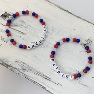 “American" "Patriot” Stretch Beaded Charm Message Bracelets—Handcrafted
