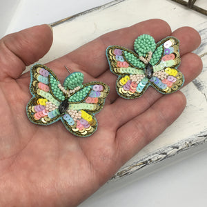 "Beatrice" Seed Bead Multicolored Butterfly Statement Earrings--Handcrafted