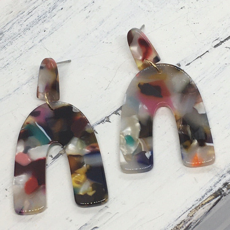 "Georgina" Geometric Multi-color Acrylic Resin Arch Statement Earrings