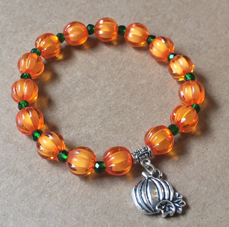 “Hello Pumpkin” Stretch Beaded Fashion Charm Bracelet—Handcrafted