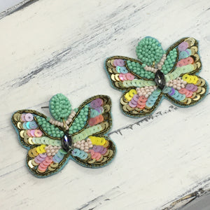 "Beatrice" Seed Bead Multicolored Butterfly Statement Earrings--Handcrafted