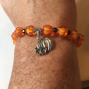 “Hello Pumpkin” Stretch Beaded Fashion Charm Bracelet—Handcrafted