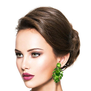"Monique" Boho Chic Acrylic Resin Variegated Monstera Leaf Statement Earrings