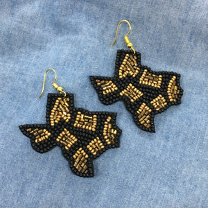 "Texas Strong" Seed Bead Animal Print Statement Earrings--Black, Handmade