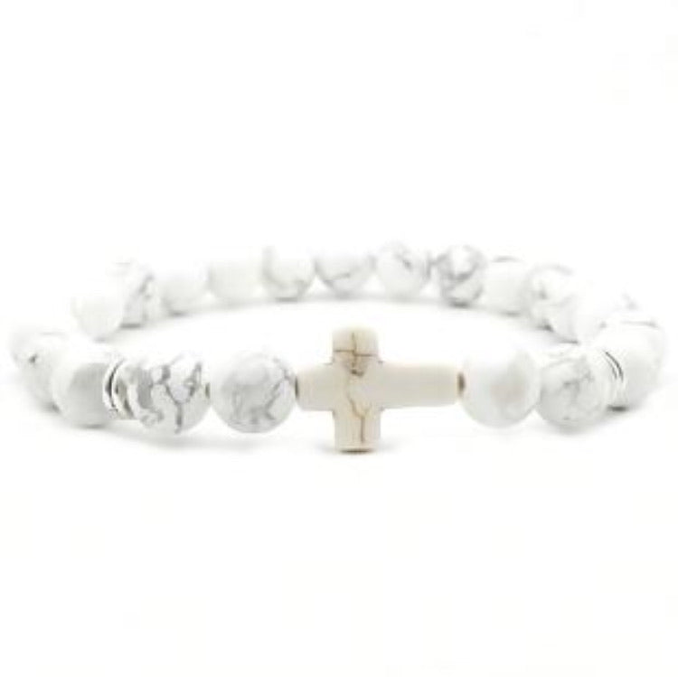 Natural Stone & Cross Faith Statement Bracelets
