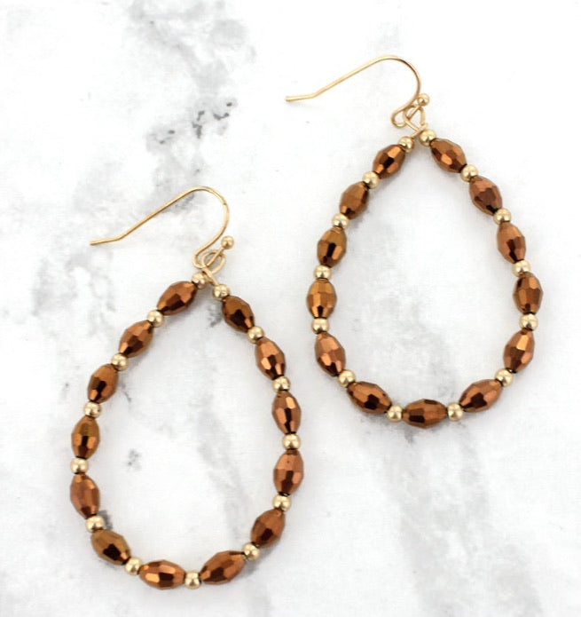 “Brandy” CRAVE Bronze Beaded Teardrop Hoop Earrings