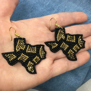 "Texas Strong" Seed Bead Animal Print Statement Earrings--Black, Handmade