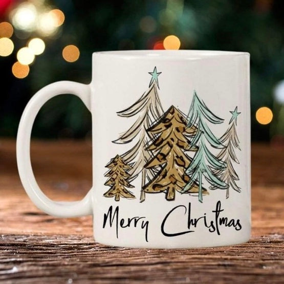 "Merry Christmas" Leopard Trees Mug