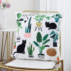 "Plants & Cats" Throw Pillow Cover
