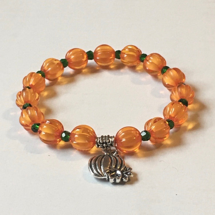 “Hello Pumpkin” Stretch Beaded Fashion Charm Bracelet—Handcrafted