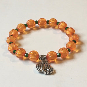 “Hello Pumpkin” Stretch Beaded Fashion Charm Bracelet—Handcrafted