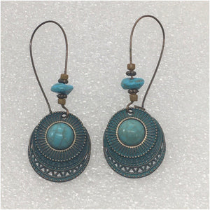 “Peyton" Boho Chic Tibetan Blue Green Turquoise Vintage Drop Statement Earrings