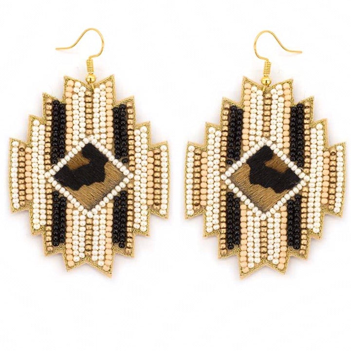 "Wild Wild Southwest" Aztec Inspired Striped Seed Bead Statement Earrings--Handmade